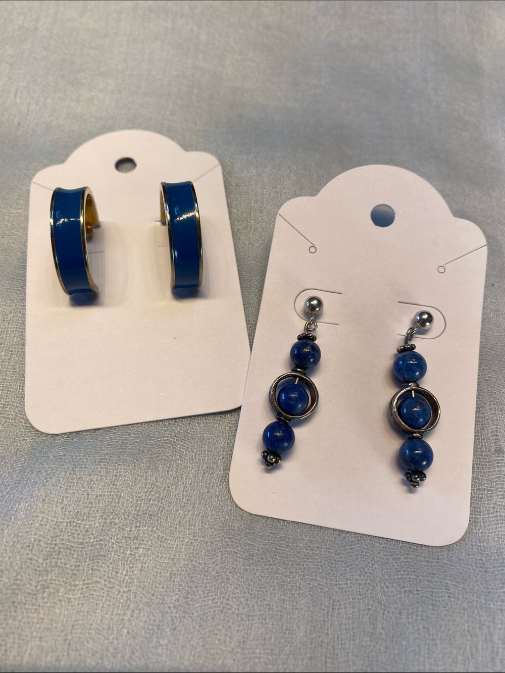 Blue Bead Drop Earrings and Hoop Set - Women's Jewelry